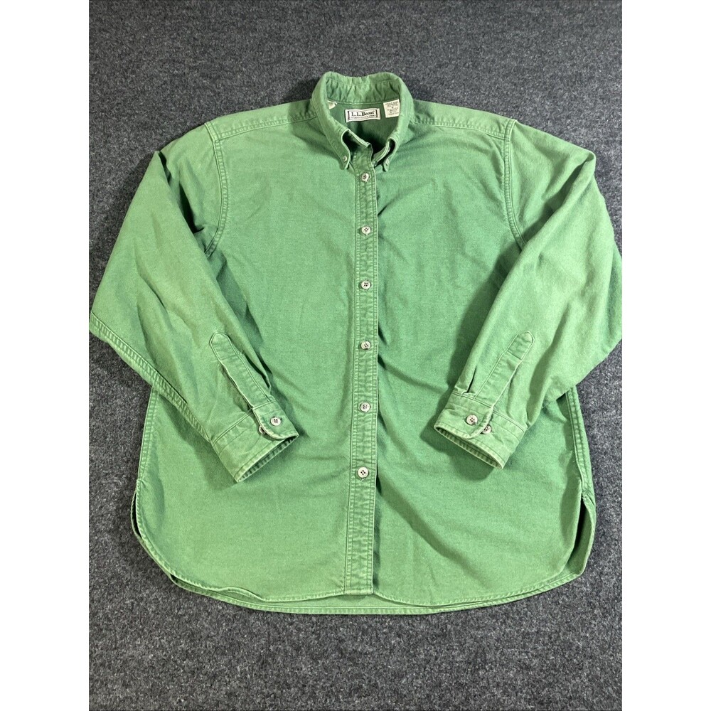 Vtg 80s LL Bean Chamois Cloth Shirt Womens M Green Button Up Heavy Flannel USA